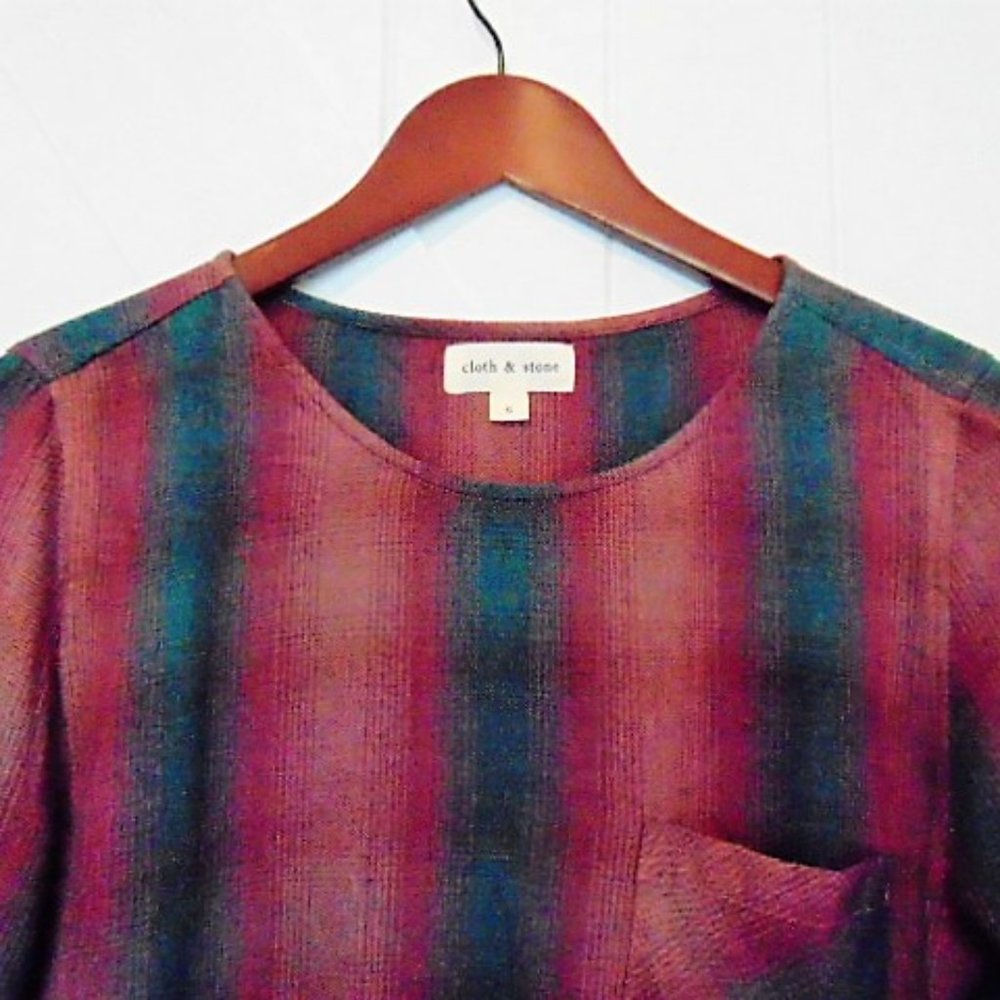 Cloth & Stone Long Sleeve Plaid‎ Shirt Lace Up Back - Picture 2 of 6